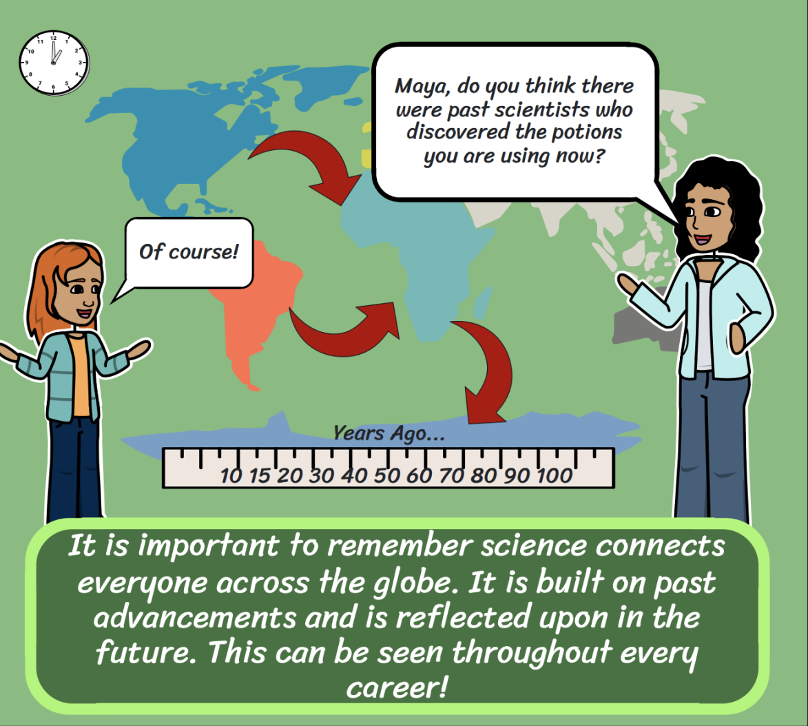 Kid and teacher infront of a map